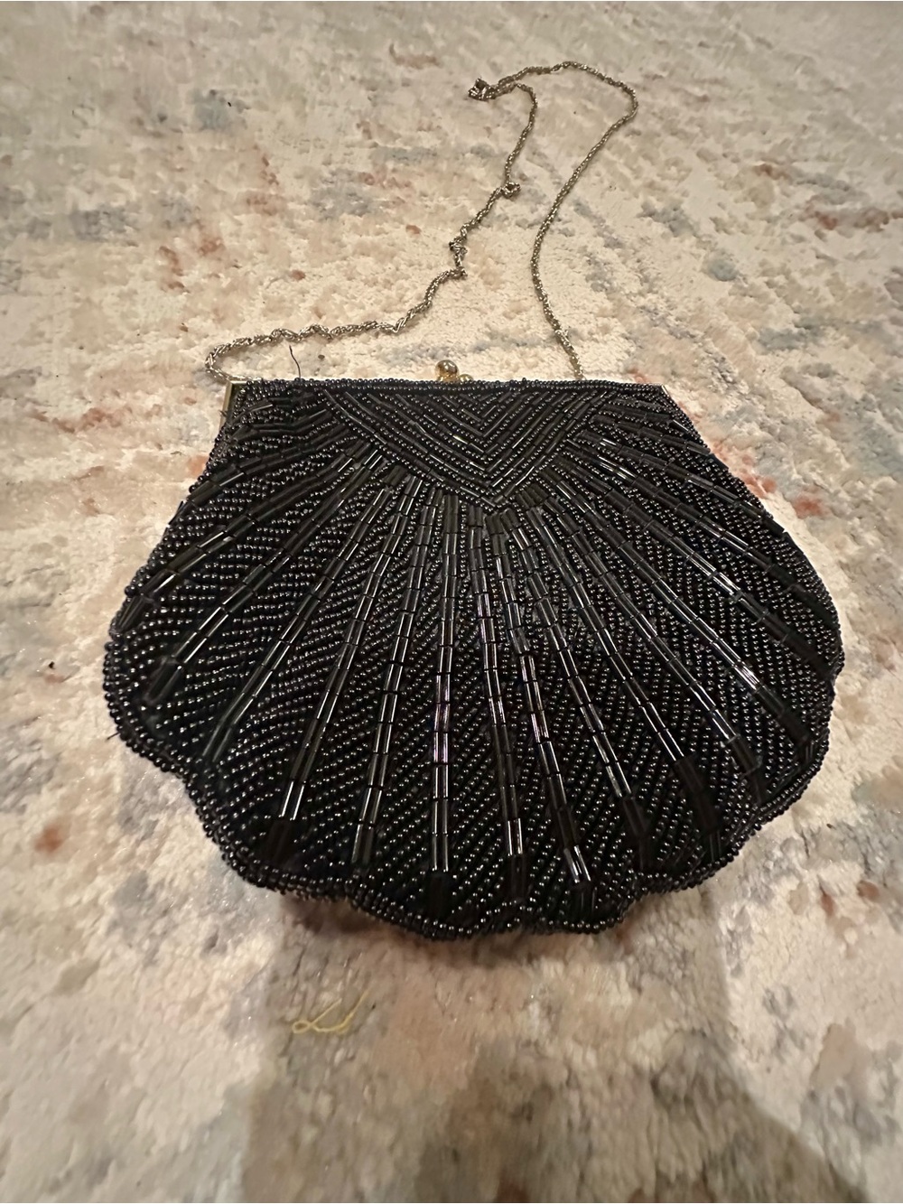 Source Unknown Black Beaded Shell Mini Bag with Chain
